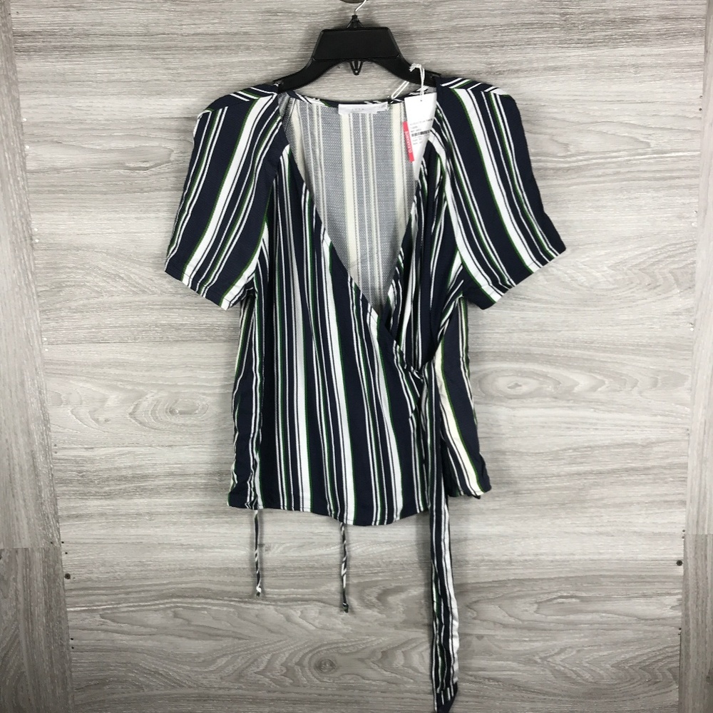 Lush Tie Front Striped Blouse